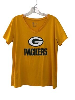 Nike Dri-Fit Yellow, Green & White Packers V-Neck T-Shirt Tee Top Size Large